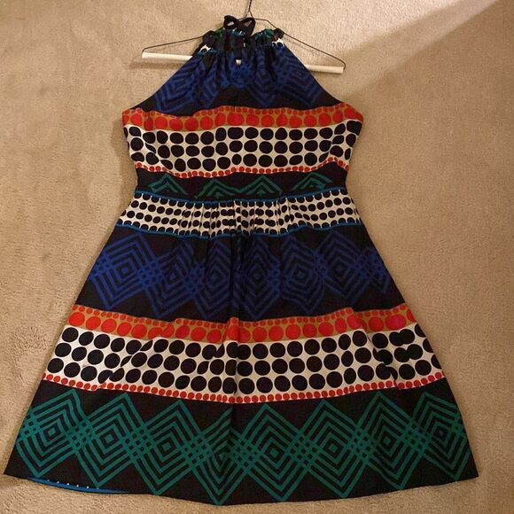 Trina Turk - Black & Multicolor Polka Dot & Geometric Print Fit & Flare Dress - Picture 5 of 5